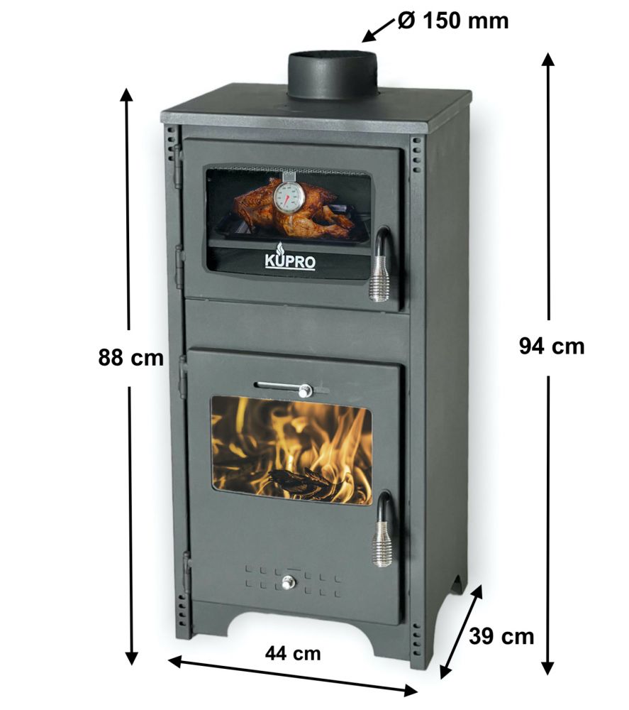 Kaminofen mit Backfach und Herdplatte Ever 2 Holzofen 7,85 kW Kamin Ofen Holz Werkstattofen Hüttenofen Heizofen
