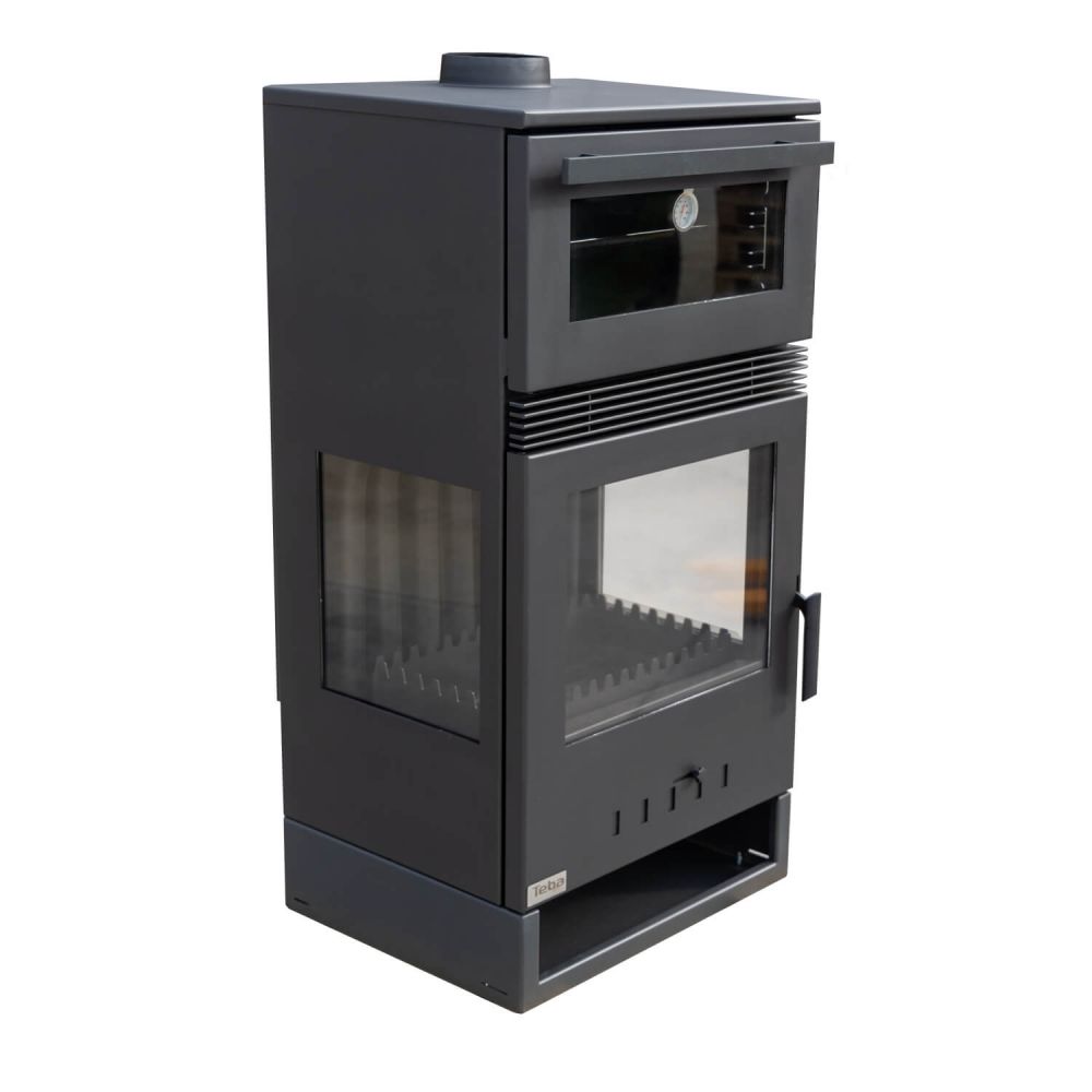 EEK A+ Wood-burning stove with baking compartment Panoramic fireplace Three-sided glass 3 panes Teba TKS 15 Glazed 3 sides Wood-burning stove 12.8 kW Fireplace Stove Wood-burning cooker Kitchen stove