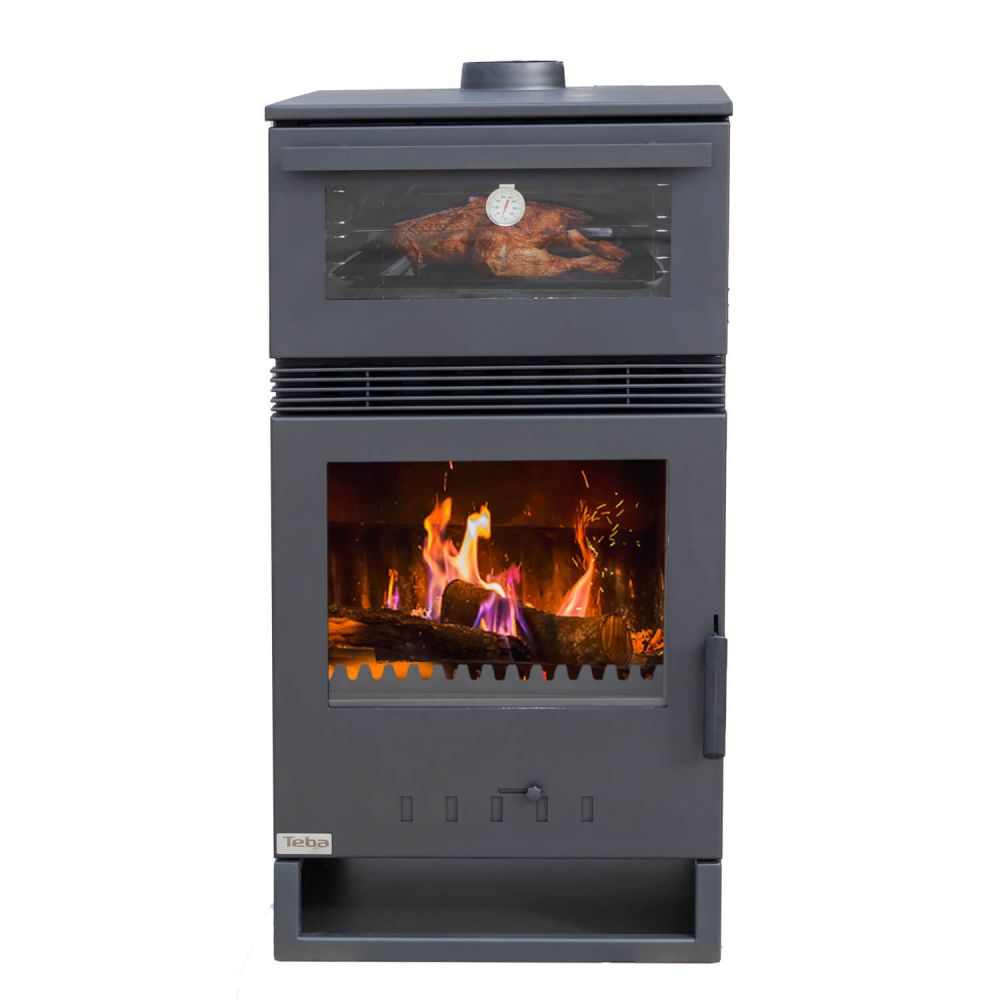 Kaminofen mit Backfach Panoramakamin Dreiseitig Glas 3 Scheiben Teba TKS 15 Verglast 3 Seiten Holzofen 12,8 kW Kamin Ofen Holz Holzherd Küchenofen