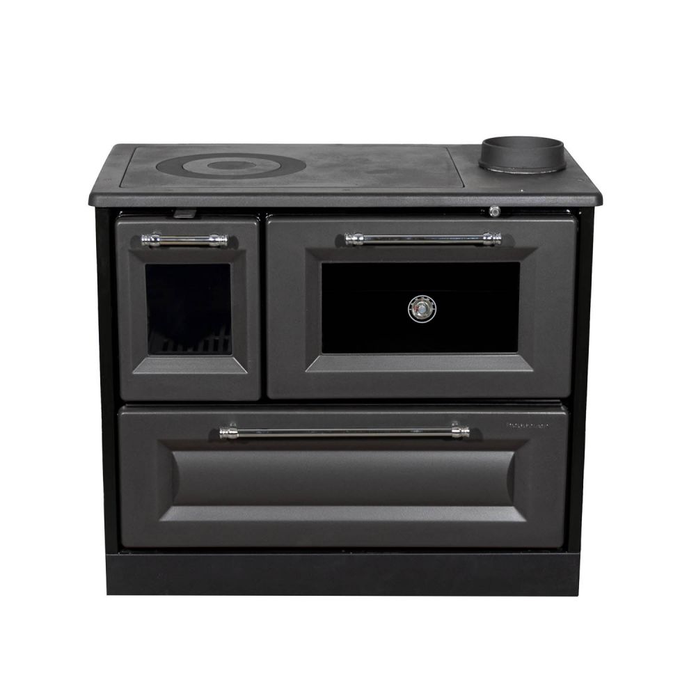 Hosseven Kaminofen mit Backfach und Herdplatte 4012 Anthrazit Holzofen 8 kW Holz Ofen Mehrfachbelegung Kamin Heizofen Küchenherd