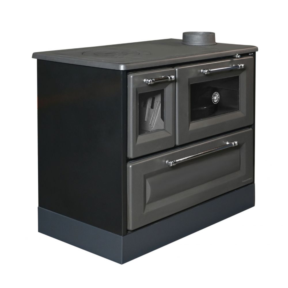 Hosseven Kaminofen mit Backfach und Herdplatte 4012 Anthrazit Holzofen 8 kW Holz Ofen Mehrfachbelegung Kamin Heizofen Küchenherd