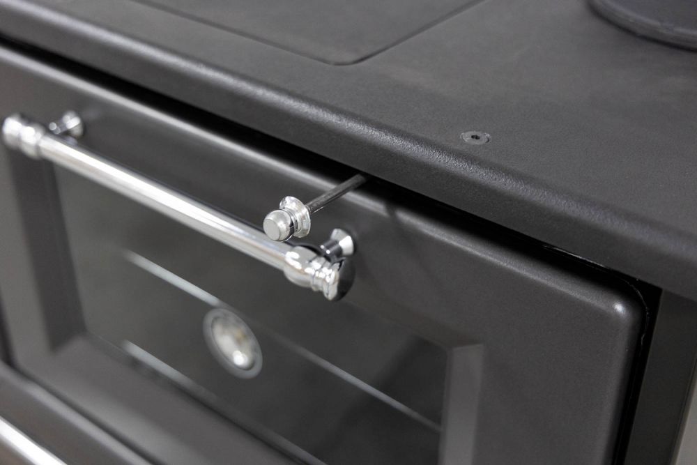 Hosseven Kaminofen mit Backfach und Herdplatte 4012 Anthrazit Holzofen 8 kW Holz Ofen Mehrfachbelegung Kamin Heizofen Küchenherd