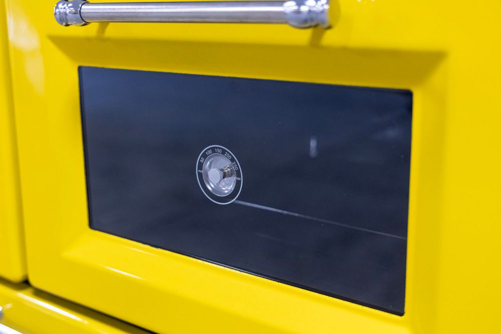 Hosseven Kaminofen mit Backfach und Herdplatte 4012 Gelb Holzofen 8 kW Holz Ofen Mehrfachbelegung Kamin Heizofen Küchenherd