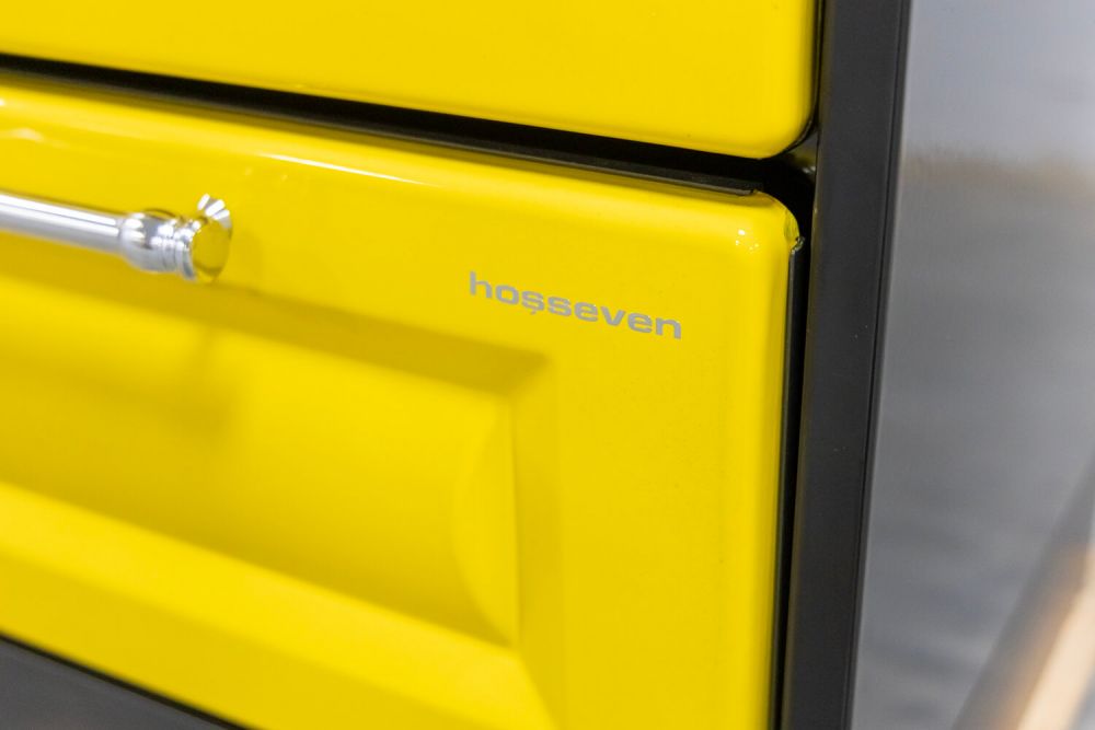 Hosseven Kaminofen mit Backfach und Herdplatte 4012 Gelb Holzofen 8 kW Holz Ofen Mehrfachbelegung Kamin Heizofen Küchenherd