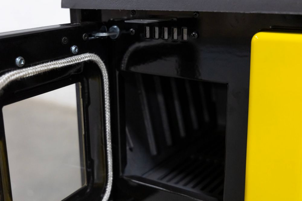 Hosseven Kaminofen mit Backfach und Herdplatte 4012 Gelb Holzofen 8 kW Holz Ofen Mehrfachbelegung Kamin Heizofen Küchenherd