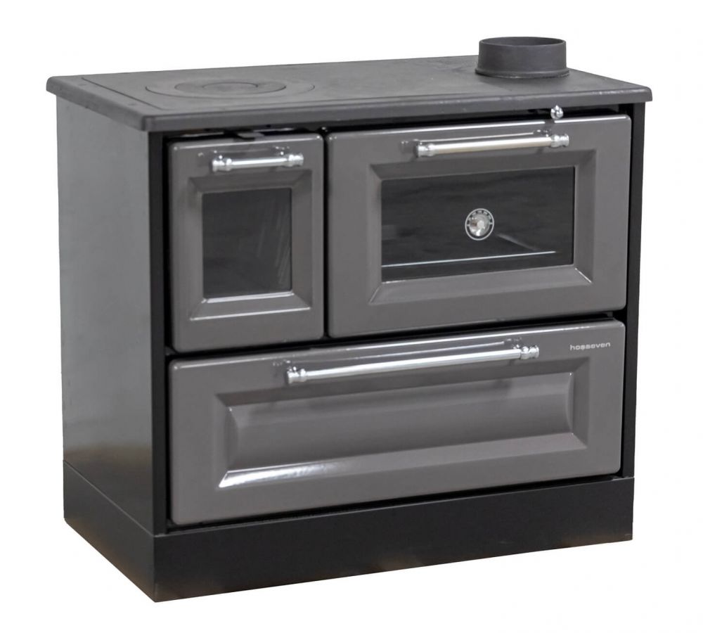 Hosseven Kaminofen mit Backfach und Herdplatte 4012 Grau Holzofen 8 kW Holz Ofen Mehrfachbelegung Kamin Heizofen Küchenherd
