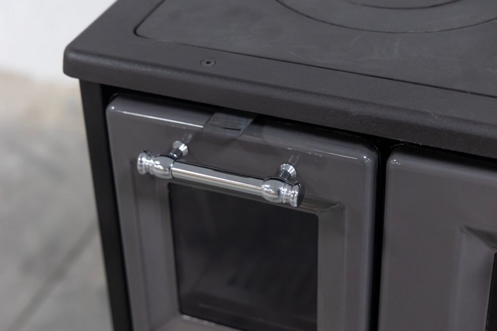 Hosseven Kaminofen mit Backfach und Herdplatte 4012 Grau Holzofen 8 kW Holz Ofen Mehrfachbelegung Kamin Heizofen Küchenherd