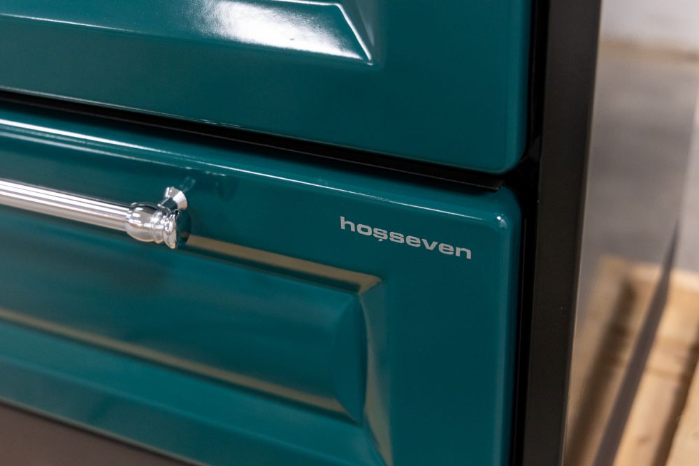 Hosseven Kaminofen mit Backfach und Herdplatte 4012 Grün Holzofen 8 kW Holz Ofen Mehrfachbelegung Kamin Heizofen Küchenherd
