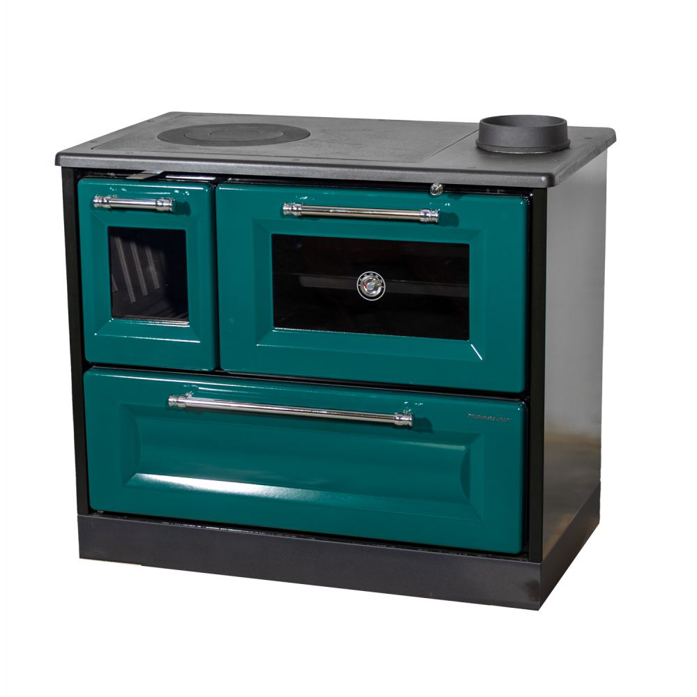Hosseven Kaminofen mit Backfach und Herdplatte 4012 Grün Holzofen 8 kW Holz Ofen Mehrfachbelegung Kamin Heizofen Küchenherd