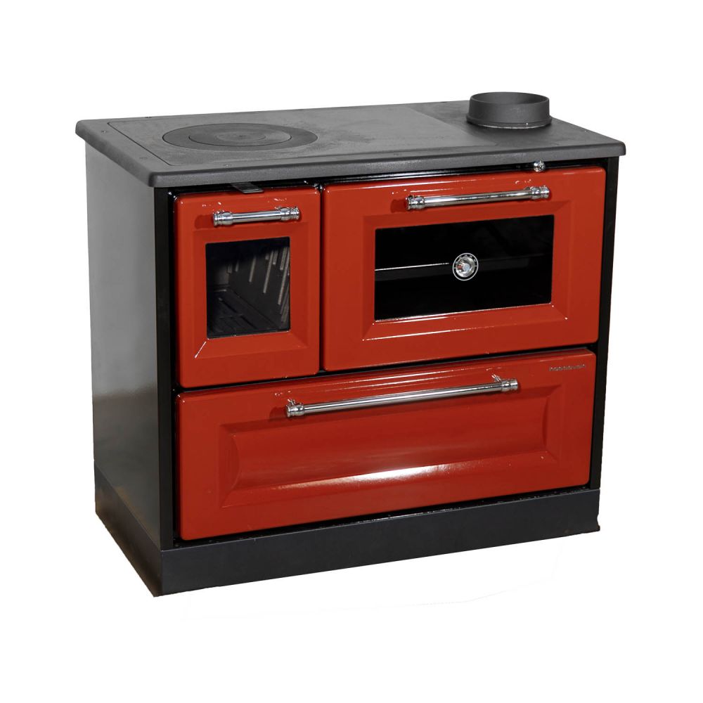 Hosseven Kaminofen mit Backfach und Herdplatte 4012 Rot Holzofen 8 kW Holz Ofen Mehrfachbelegung Kamin Heizofen Küchenherd