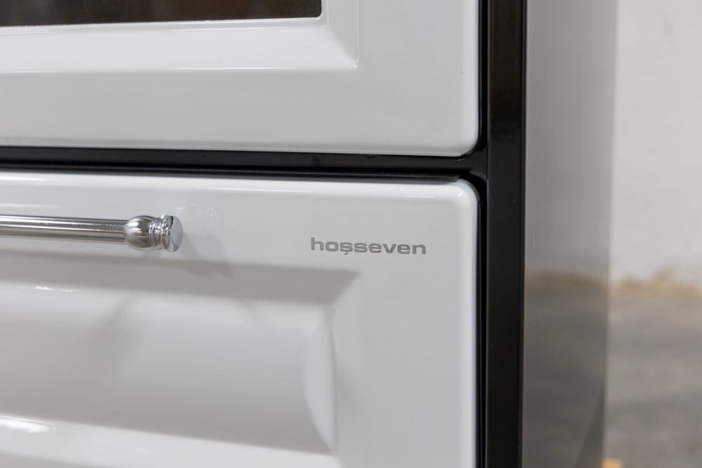 Hosseven Kaminofen mit Backfach und Herdplatte 4012 Weiß Holzofen 8 kW Holz Ofen Mehrfachbelegung Kamin Heizofen Küchenherd