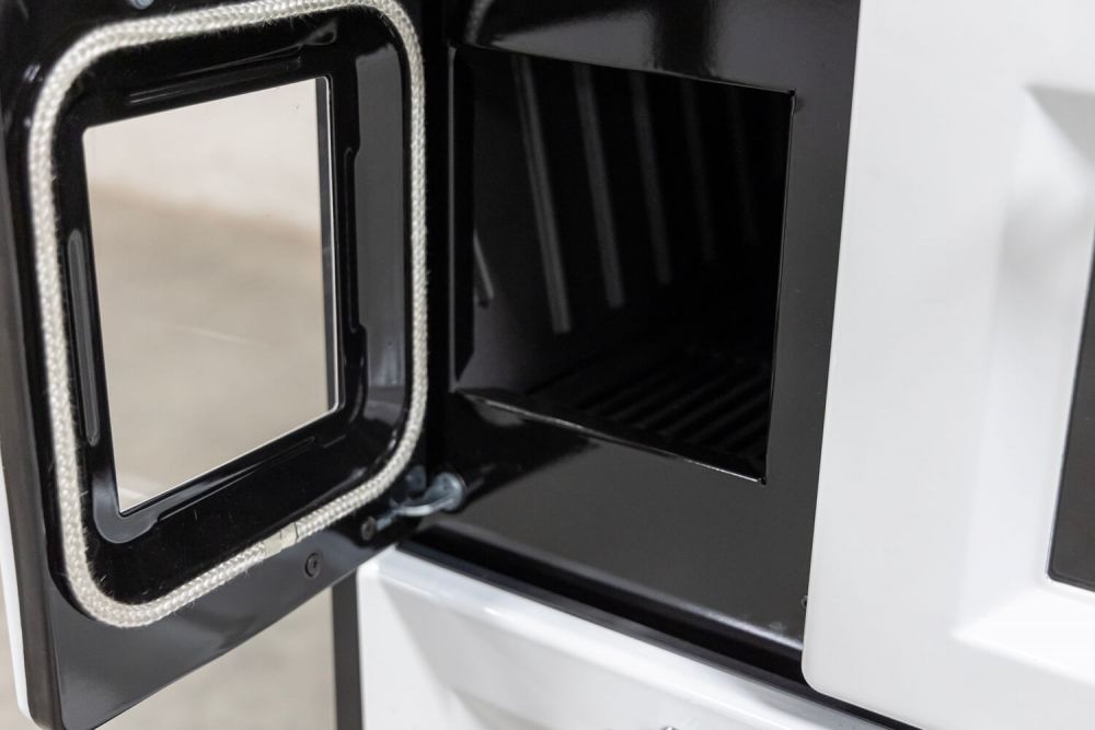 Hosseven Kaminofen mit Backfach und Herdplatte 4012 Weiß Holzofen 8 kW Holz Ofen Mehrfachbelegung Kamin Heizofen Küchenherd