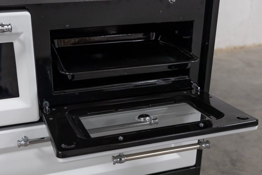 Hosseven Kaminofen mit Backfach und Herdplatte 4012 Weiß Holzofen 8 kW Holz Ofen Mehrfachbelegung Kamin Heizofen Küchenherd