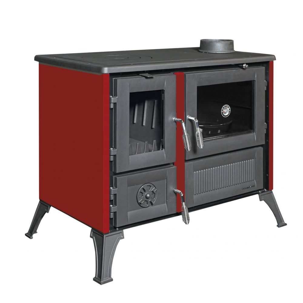 Kaminofen mit Backfach und Herdplatte 4013 Rot Holzofen 8 kW Holz Ofen Mehrfachbelegung Kamin Heizofen Küchenherd