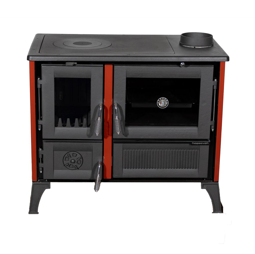 Kaminofen mit Backfach und Herdplatte 4013 Rot Holzofen 8 kW Holz Ofen Mehrfachbelegung Kamin Heizofen Küchenherd