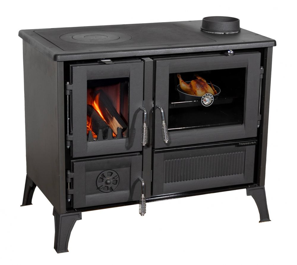 Kaminofen mit Backfach und Herdplatte 4013 Schwarz Holzofen 8 kW Holz Ofen Mehrfachbelegung Kamin Heizofen Küchenherd
