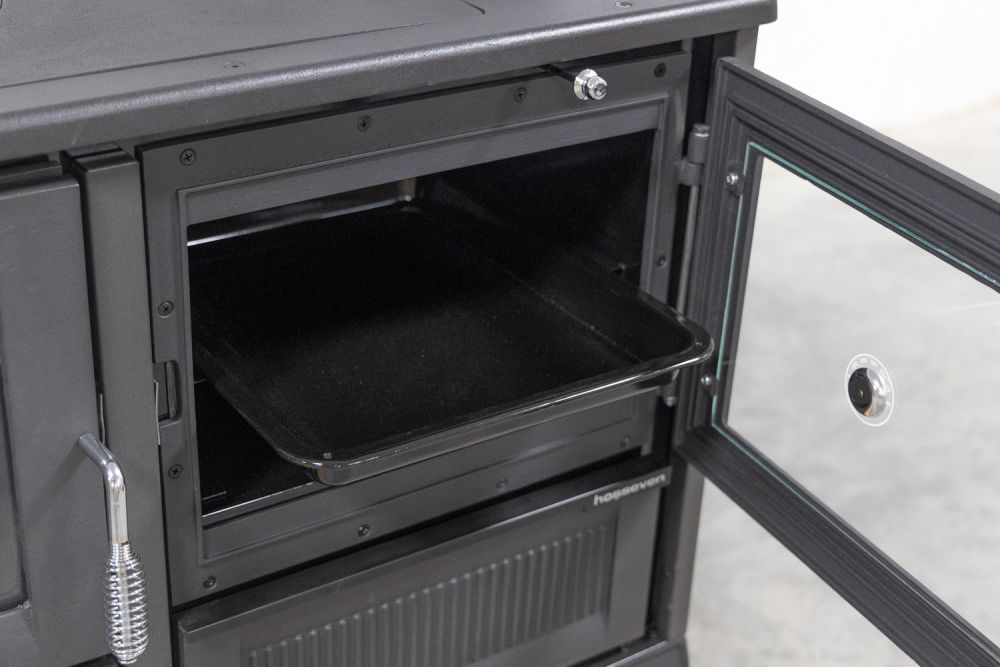 Kaminofen mit Backfach und Herdplatte 4013 Schwarz Holzofen 8 kW Holz Ofen Mehrfachbelegung Kamin Heizofen Küchenherd