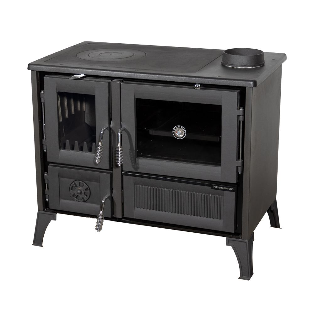 Kaminofen mit Backfach und Herdplatte 4013 Schwarz Holzofen 8 kW Holz Ofen Mehrfachbelegung Kamin Heizofen Küchenherd
