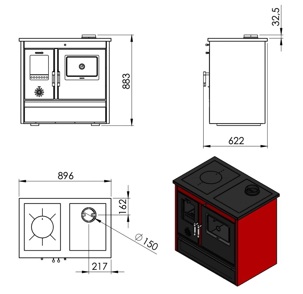 Kaminofen mit Backfach und Herdplatte 4050 Lotus Classic Beige Holzofen 11 kW Holz Ofen Mehrfachbelegung Kamin Heizofen Küchenherd