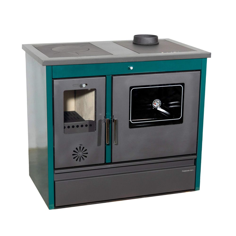 Kaminofen mit Backfach und Herdplatte 4050 Lotus Classic Grün Holzofen 11 kW Holz Ofen Mehrfachbelegung Kamin Heizofen Küchenherd