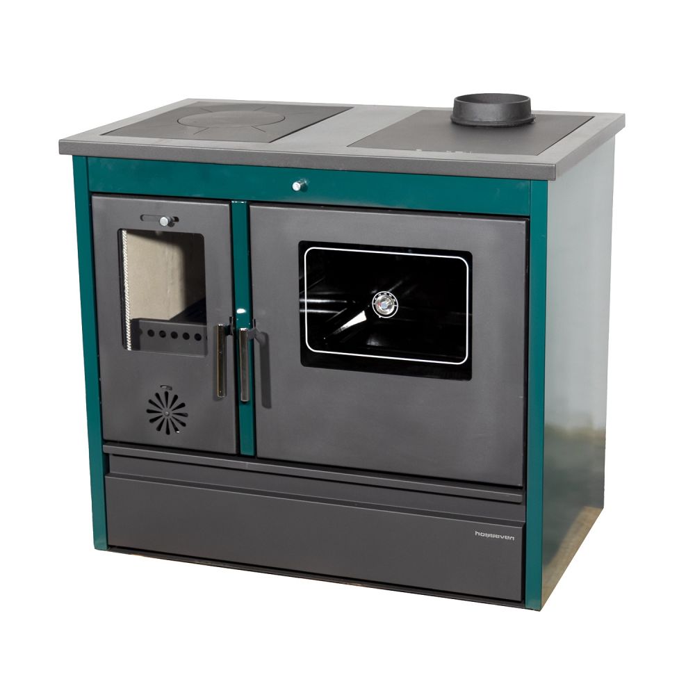 Kaminofen mit Backfach und Herdplatte 4050 Lotus Classic Grün Holzofen 11 kW Holz Ofen Mehrfachbelegung Kamin Heizofen Küchenherd