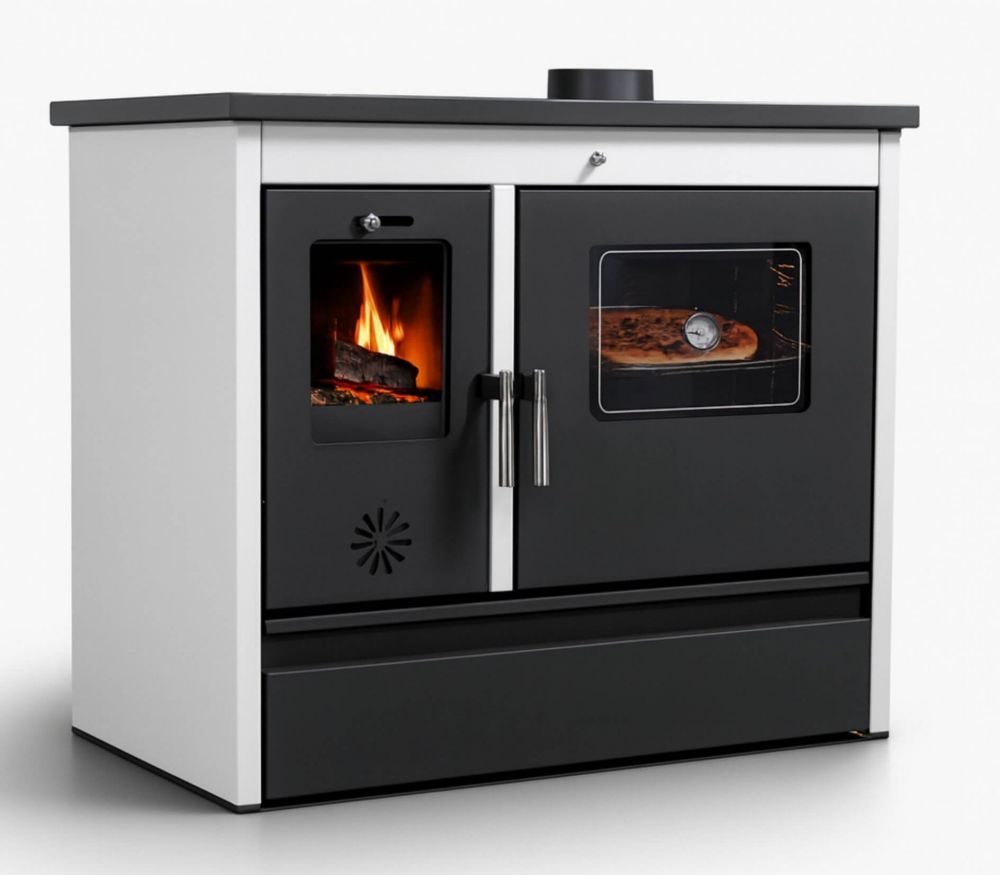 Kaminofen mit Backfach und Herdplatte 4050 Lotus Classic Weiß Holzofen 11 kW Holz Ofen Mehrfachbelegung Kamin Heizofen Küchenherd