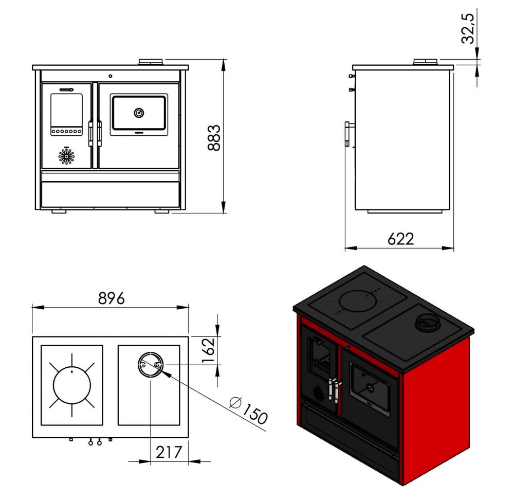Kaminofen mit Backfach und Herdplatte 4050 Lotus Classic Weiß Holzofen 11 kW Holz Ofen Mehrfachbelegung Kamin Heizofen Küchenherd