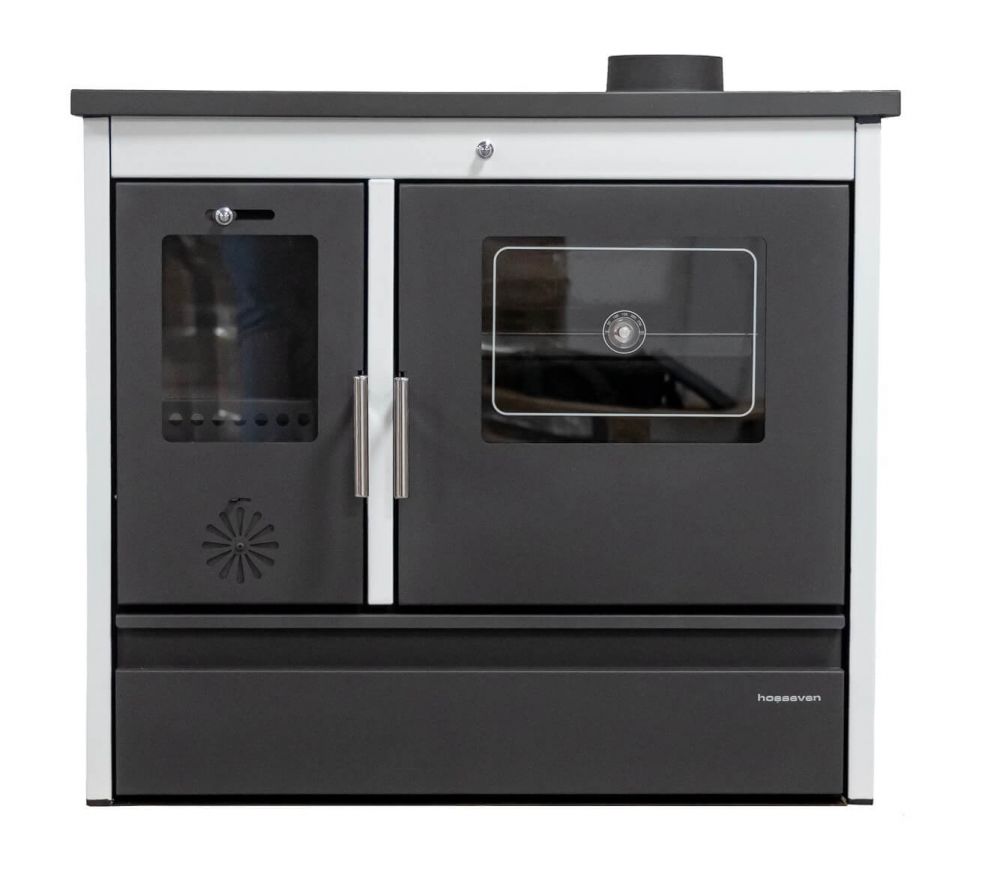 Kaminofen mit Backfach und Herdplatte 4050 Lotus Classic Weiß Holzofen 11 kW Holz Ofen Mehrfachbelegung Kamin Heizofen Küchenherd