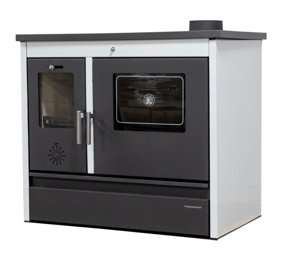 Kaminofen mit Backfach und Herdplatte 4050 Lotus Classic Weiß Holzofen 11 kW Holz Ofen Mehrfachbelegung Kamin Heizofen Küchenherd