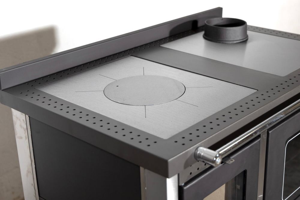 Kaminofen mit Backfach und Herdplatte 4050 Lotus Inox Grün Holzofen 11 kW Holz Ofen Mehrfachbelegung Kamin Heizofen Küchenherd