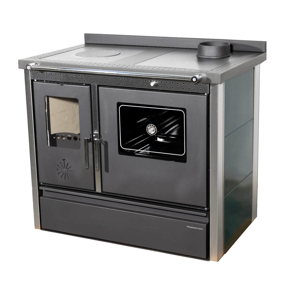 Kaminofen mit Backfach und Herdplatte 4050 Lotus Inox Grün Holzofen 11 kW Holz Ofen Mehrfachbelegung Kamin Heizofen Küchenherd
