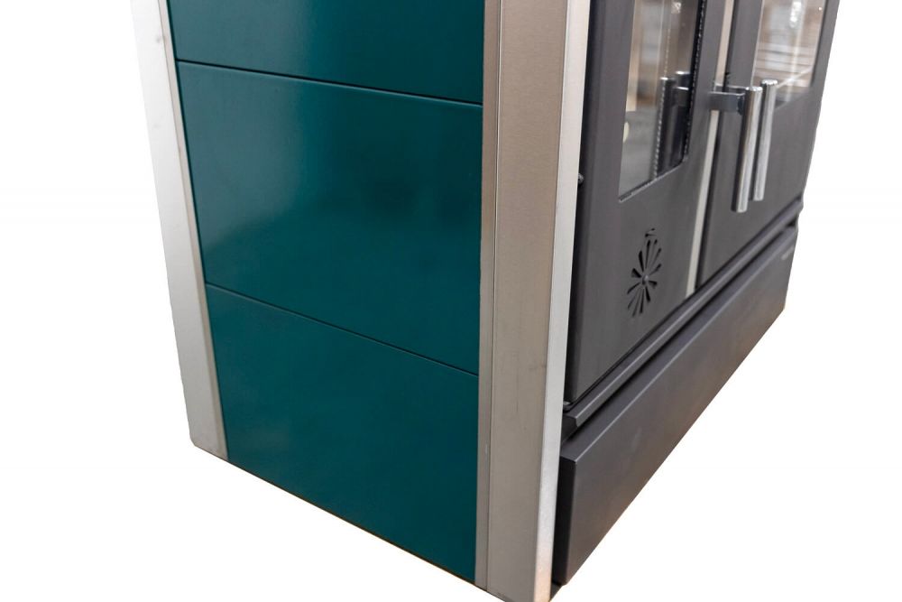 Kaminofen mit Backfach und Herdplatte 4050 Lotus Inox Grün Holzofen 11 kW Holz Ofen Mehrfachbelegung Kamin Heizofen Küchenherd