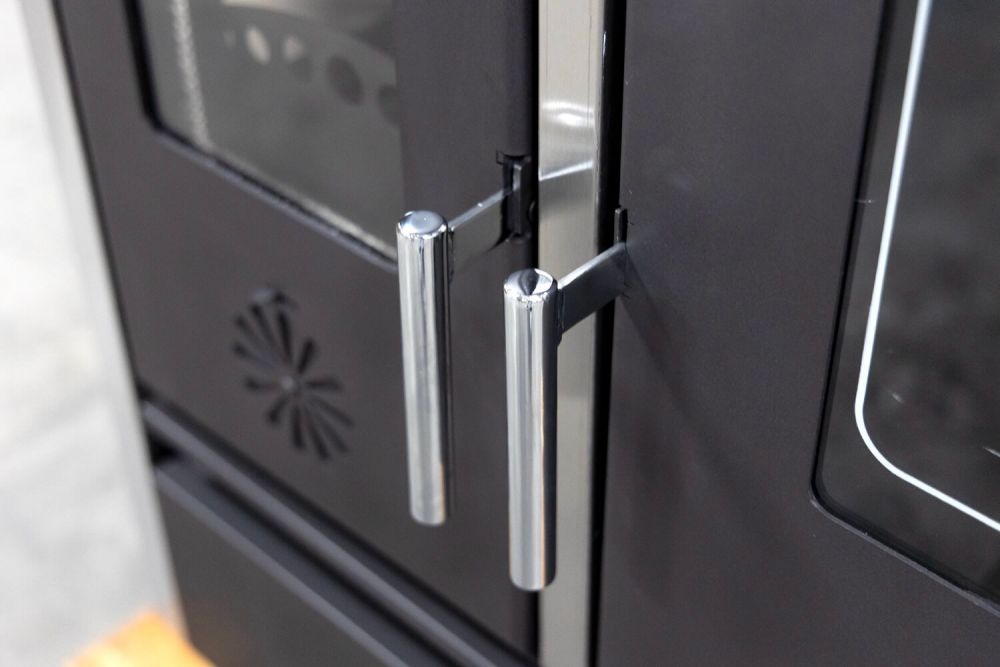 Kaminofen mit Backfach und Herdplatte 4050 Lotus Inox Schwarz Holzofen 11 kW Holz Ofen Mehrfachbelegung Kamin Heizofen Küchenherd