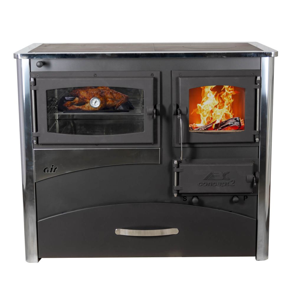 EEK A fireplace stove with baking compartment and stovetop ABC Concept 2 Air Left multi-use wood-burning stove 11.6 kW fireplace stove wood workshop stove Swedish stove cabin stove heating stove wood stove
