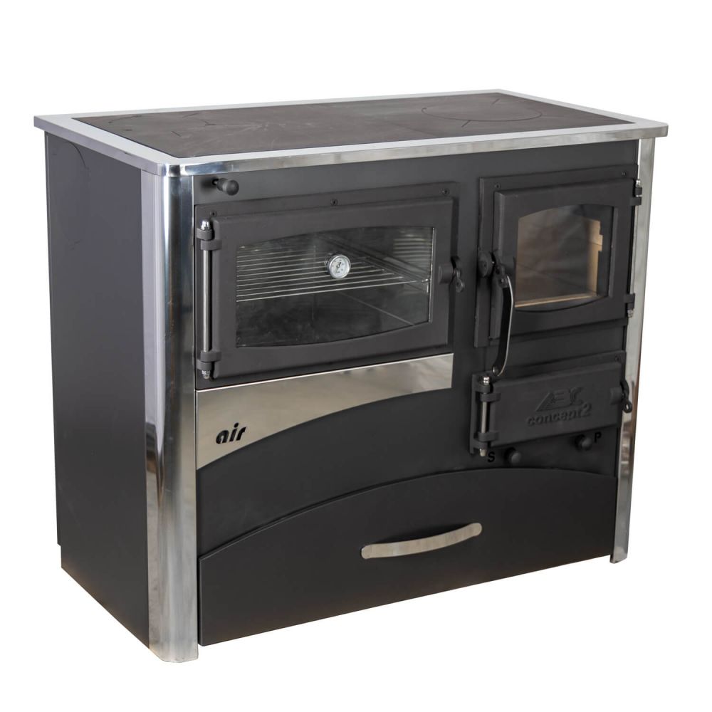 EEK A fireplace stove with baking compartment and stovetop ABC Concept 2 Air Left multi-use wood-burning stove 11.6 kW fireplace stove wood workshop stove Swedish stove cabin stove heating stove wood stove