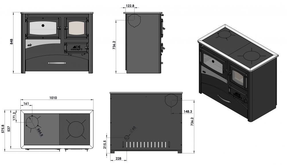 EEK A fireplace stove with baking compartment and stovetop ABC Concept 2 Air Right multi-use wood-burning stove 11.6 kW fireplace stove wood workshop stove Swedish stove cabin stove heating stove wood stove