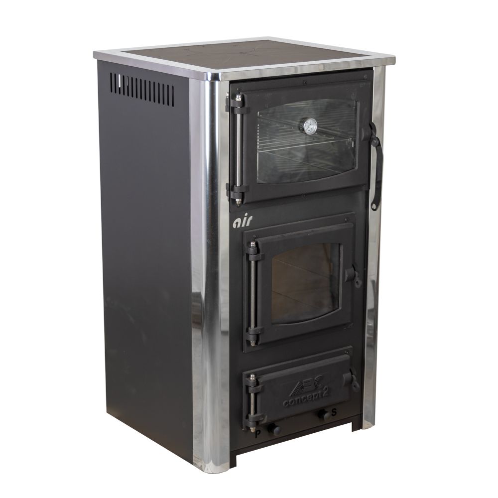 EEK A fireplace stove with baking compartment and stovetop ABC Concept 2 Air Mini multi-use wood-burning stove 10 kW fireplace stove wood workshop stove Swedish stove cabin stove heating stove wood stove