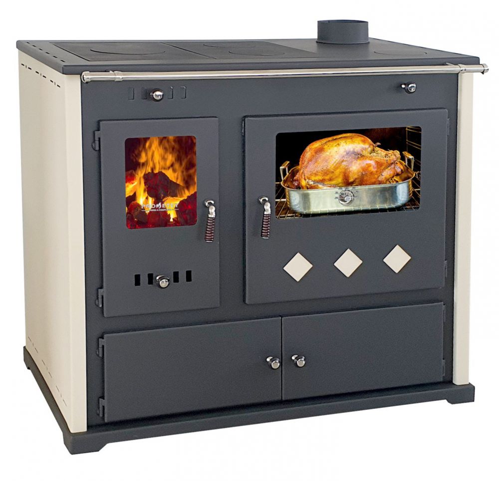 EEK A+ wood-burning stove with baking compartment and hob Pracktik Lux Beige wood-burning stove 9.5 kW wood-burning stove Stove for permanent firing Workshop stove Swedish stove Cabin stove Heating stove