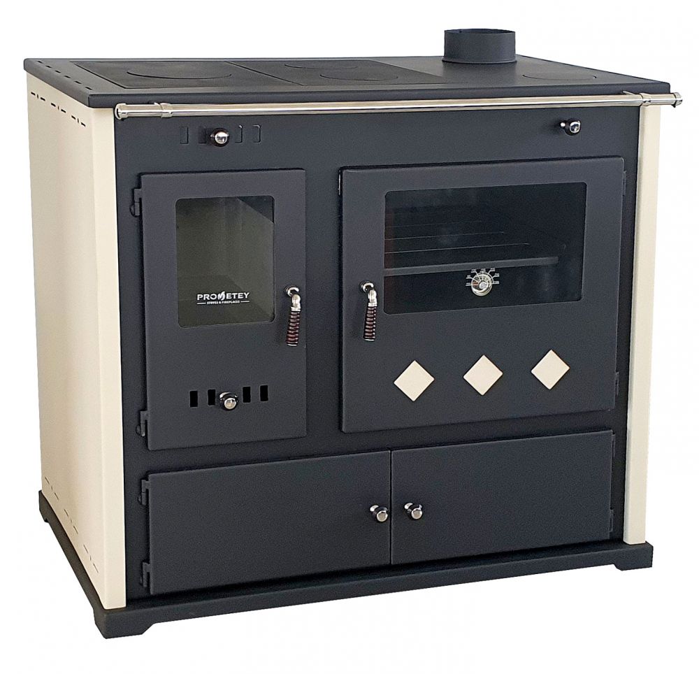 EEK A+ wood-burning stove with baking compartment and hob Pracktik Lux Beige wood-burning stove 9.5 kW wood-burning stove Stove for permanent firing Workshop stove Swedish stove Cabin stove Heating stove