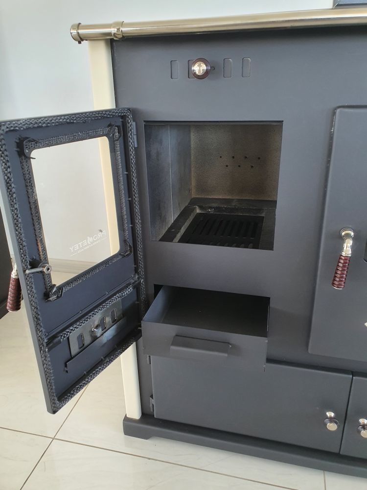 EEK A+ wood-burning stove with baking compartment and hob Pracktik Lux Beige wood-burning stove 9.5 kW wood-burning stove Stove for permanent firing Workshop stove Swedish stove Cabin stove Heating stove