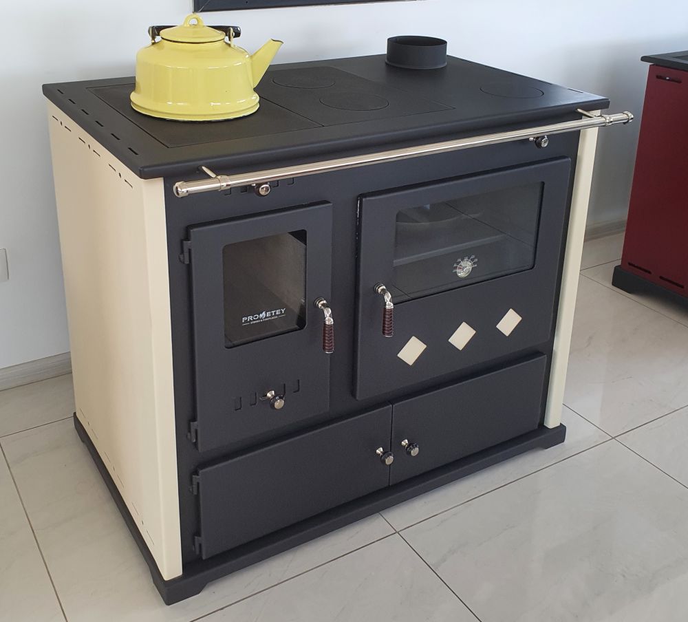 EEK A+ wood-burning stove with baking compartment and hob Pracktik Lux Beige wood-burning stove 9.5 kW wood-burning stove Stove for permanent firing Workshop stove Swedish stove Cabin stove Heating stove