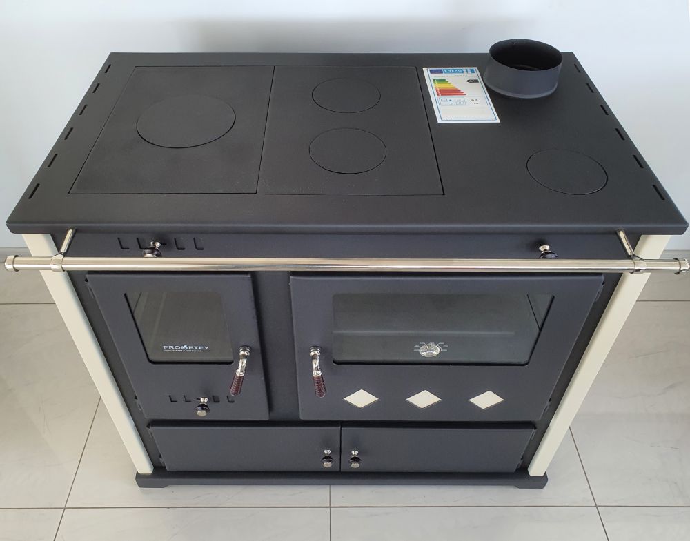 EEK A+ wood-burning stove with baking compartment and hob Pracktik Lux Beige wood-burning stove 9.5 kW wood-burning stove Stove for permanent firing Workshop stove Swedish stove Cabin stove Heating stove