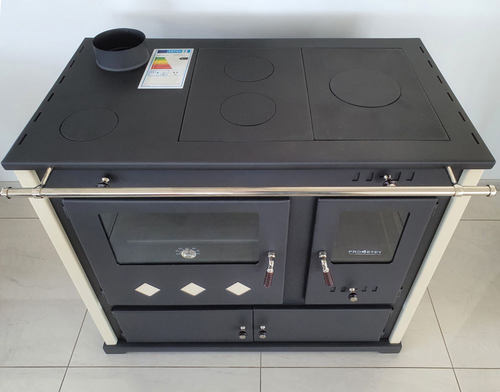 EEK A+ Wood-burning stove with baking compartment and hob Pracktik Lux Beige LEFT Wood-burning stove 9.5 kW Fireplace Wood-burning stove Workshop stove Swedish stove Cottage stove Heating stove
