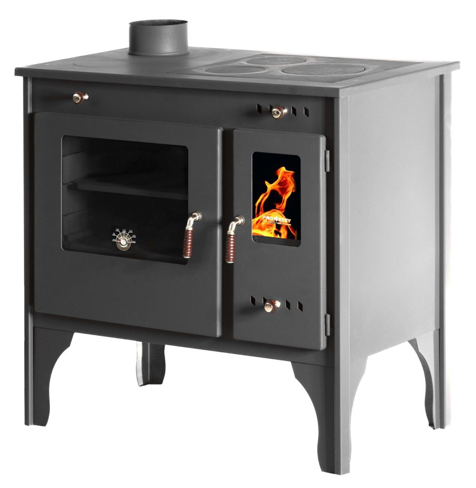 Kaminofen mit Backfach und Herdplatte Retro Eco Schwarz Links Holzofen 7 kW Kamin Ofen Holz Werkstattofen Hüttenofen Heizofen Gartenofen