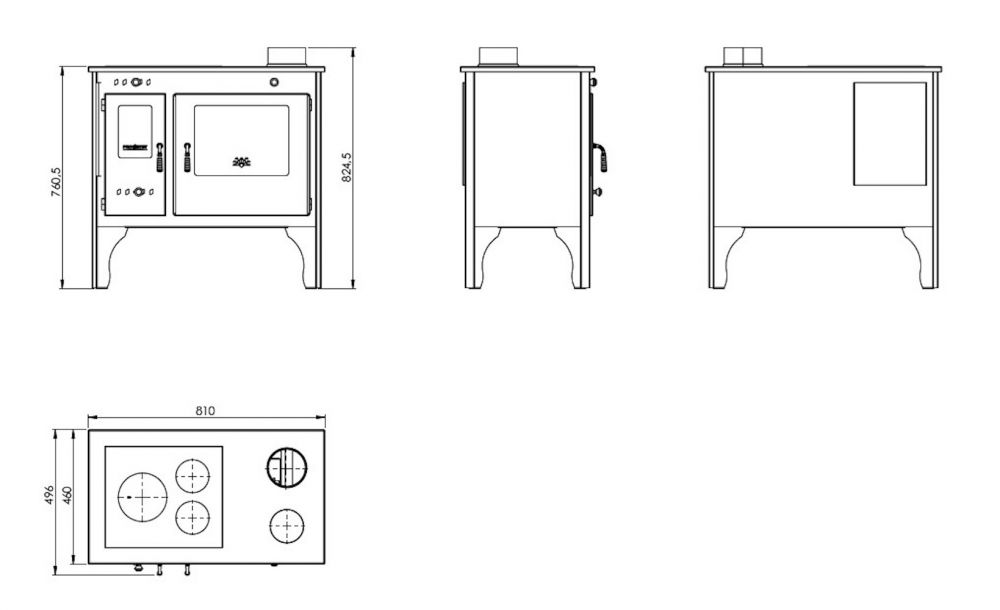 Kaminofen mit Backfach und Herdplatte Retro Eco Schwarz Links Holzofen 7 kW Kamin Ofen Holz Werkstattofen Hüttenofen Heizofen Gartenofen