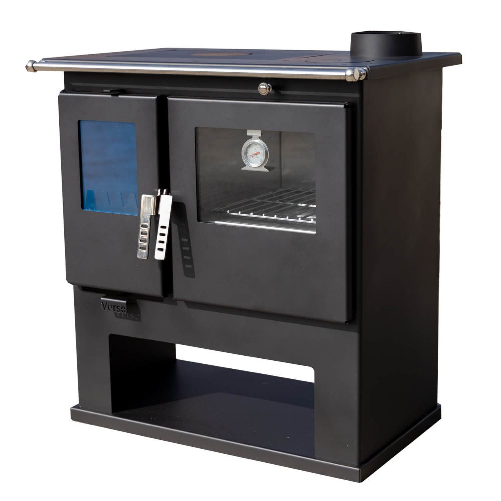EEK A+ Wood-burning stove with baking compartment and hob Verso CS Inox Wood-burning stove 7.7 kW Wood-burning stove Fireplace Heating cooker Cooker cooker Multiple occupancy