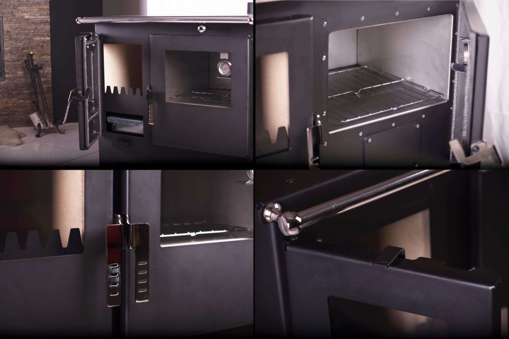 EEK A+ Wood-burning stove with baking compartment and hob Verso CS Inox Wood-burning stove 7.7 kW Wood-burning stove Fireplace Heating cooker Cooker cooker Multiple occupancy