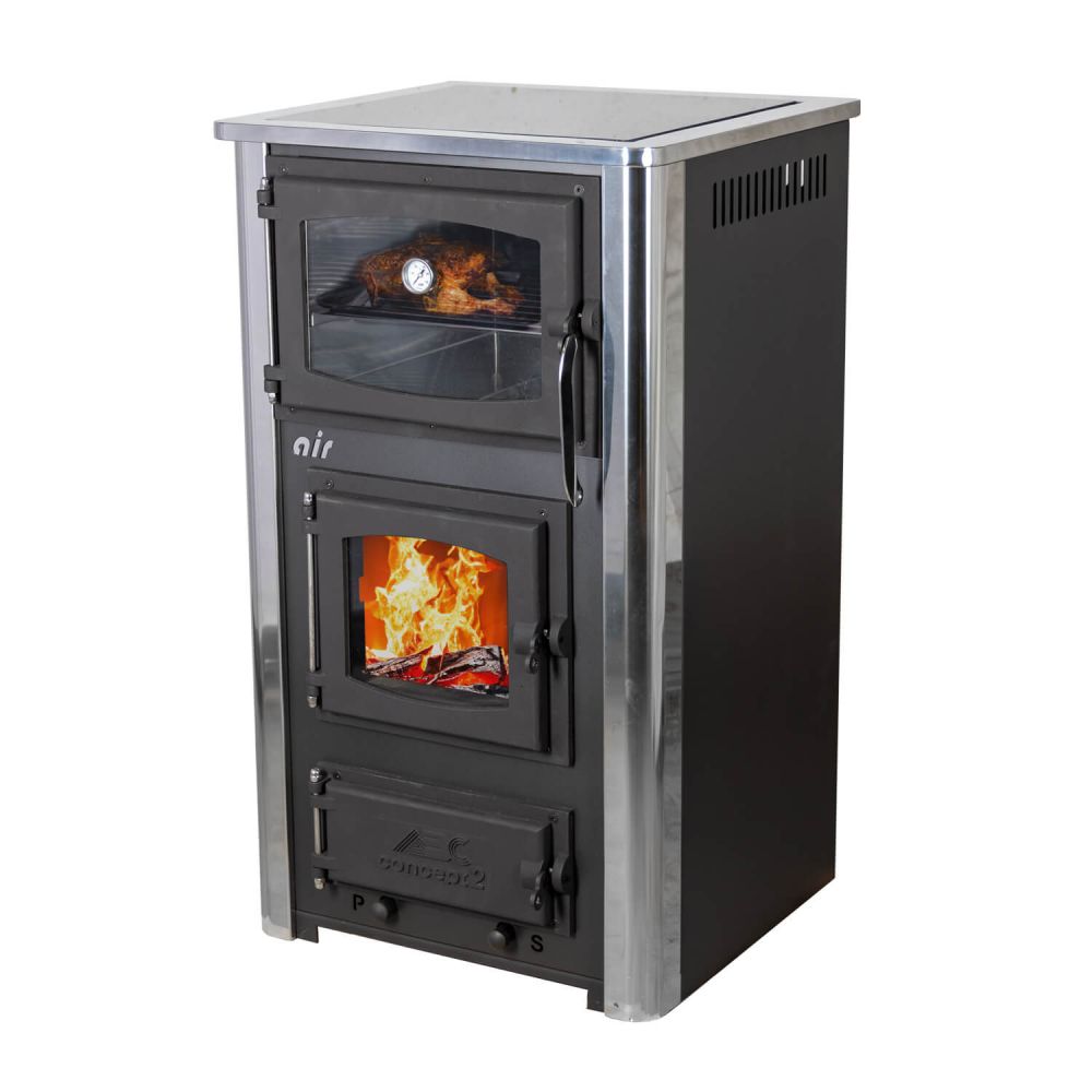 EEK A Kaminofen mit Backfach und Herdplatte mit Glaskeramik ABC Concept 2 Air Mini Mehrfachbelegung Holzofen 10 kW Kamin Ofen Holz Werkstattofen Schwedenofen Hüttenofen Heizofen Holzofen