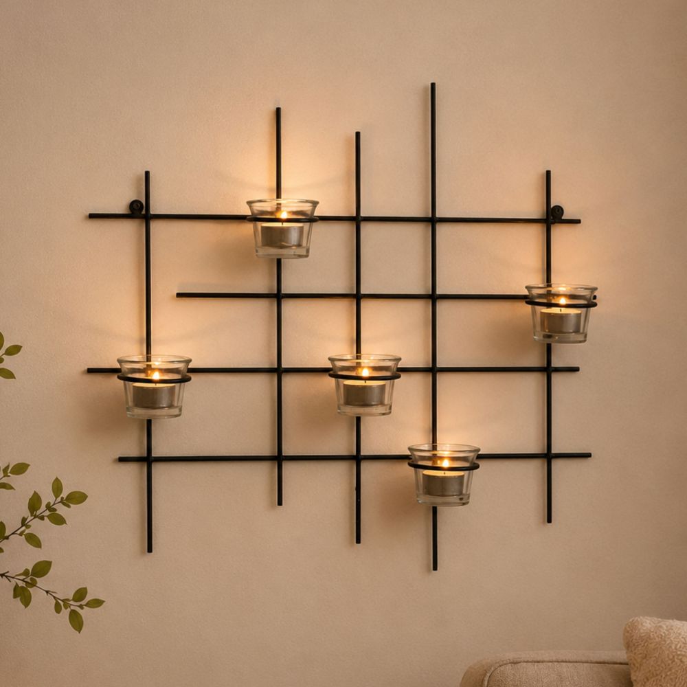 DanDiBo Kerzenhalter Wand Metall Schwarz Wandteelichthalter 50 cm 5XXL Wandkerzenhalter Kerzenhalter Teelichthalter Wandleuchter
