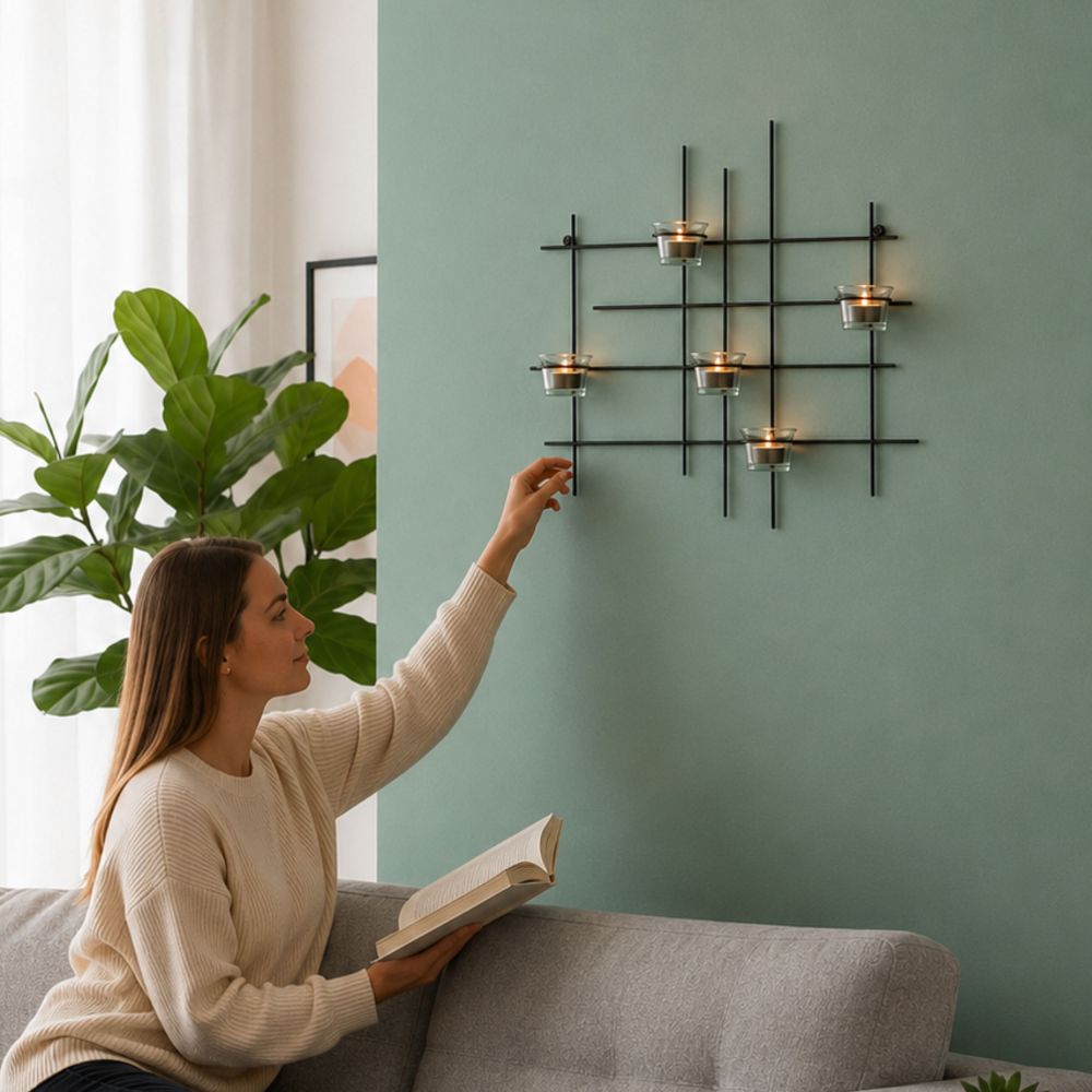 DanDiBo Kerzenhalter Wand Metall Schwarz Wandteelichthalter 50 cm 5XXL Wandkerzenhalter Kerzenhalter Teelichthalter Wandleuchter